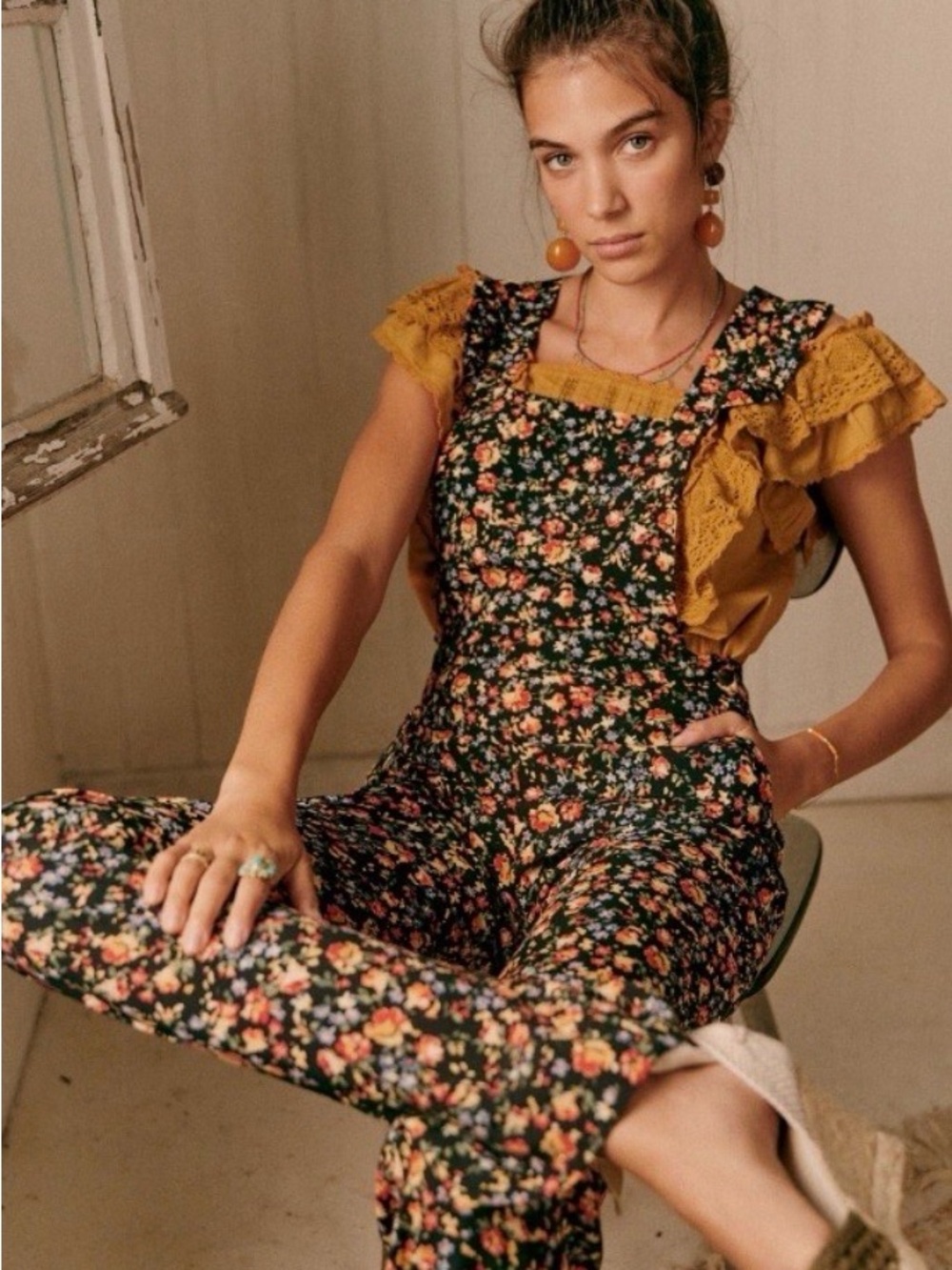 SEZANE JULIETTE JUMPSUIT JARDIN PRINTANIER BLACK - NEW WITH TAGS - SZ 40 (US 8)